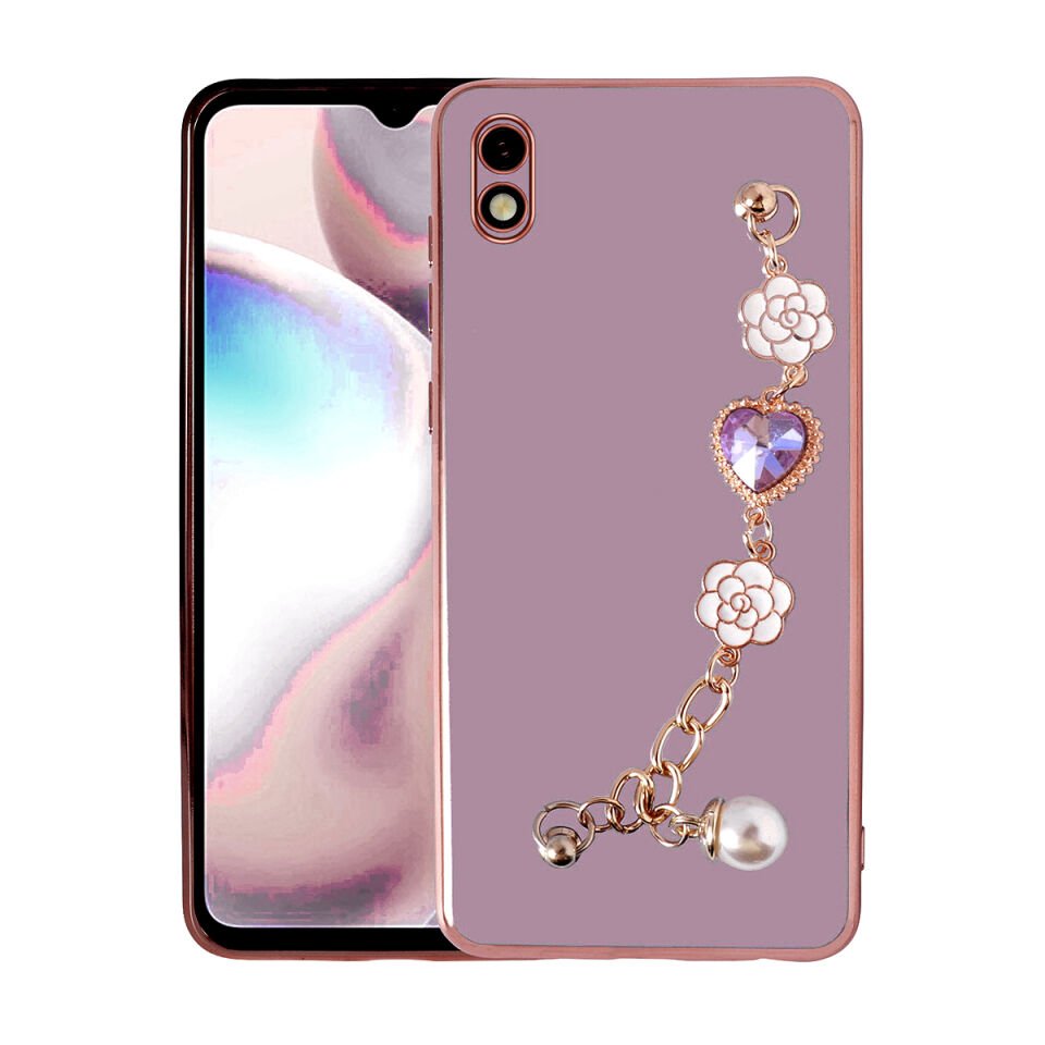 Xiaomi Redmi 9A Kılıf Çiçek Desenli Askılı Tutamaçlı Kamera Korumalı Kapak (TAKA) Siyah