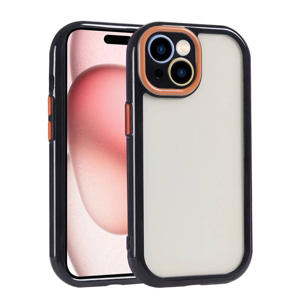 Apple  iPhone 15 Kılıf Kamera Korumalı Renkli Kenar ve Çerçeve Tasarımlı Kapak (Vitamin) Siyah