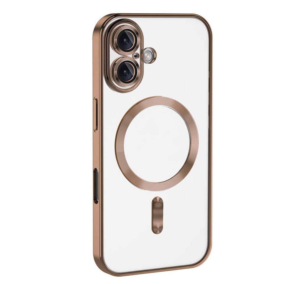 Apple iPhone 16 Plus Kılıf Kamera Lens Korumalı Magsafe Şarj Destekli Şeffaf Renkli Kapak (DEMRE) Gold