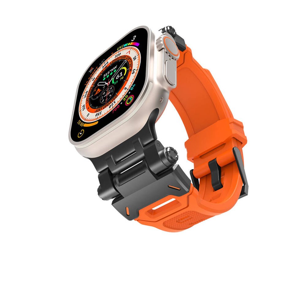 Apple Watch 44mm HEPTEKİLETİŞİM KRD-108 Metal Başlıklı Silikon Kordon