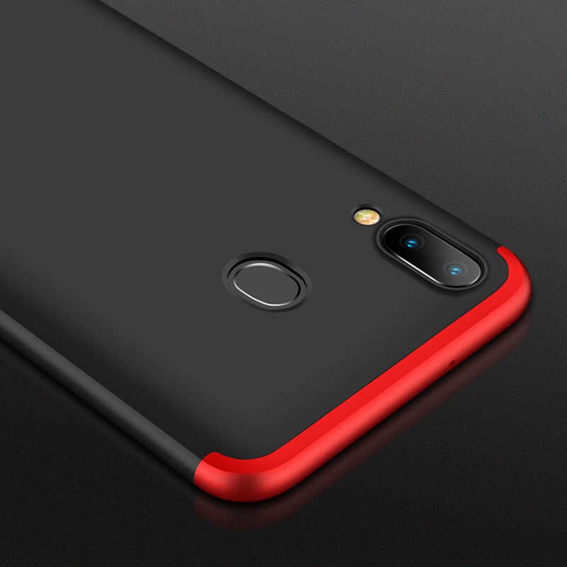 Samsung Galaxy M20 Kılıf 360 Tam Koruma Ön Ve Arka Sert Mika Kapak Orjinal Ays Gkk Kapak Siyah-Kırmızı