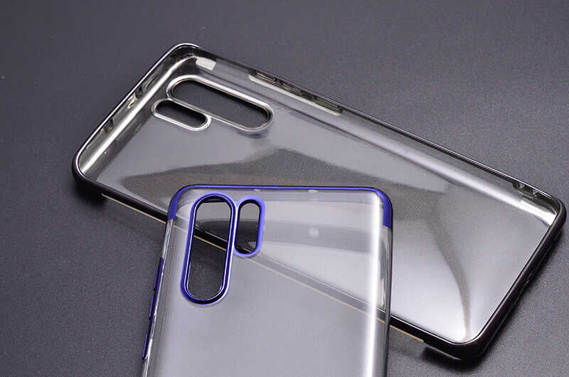 Huawei P30 Pro Kılıf Dört Köşe Renkli Lazer Şeffaf Silikon Kapak (GLİTTER) Rose Gold