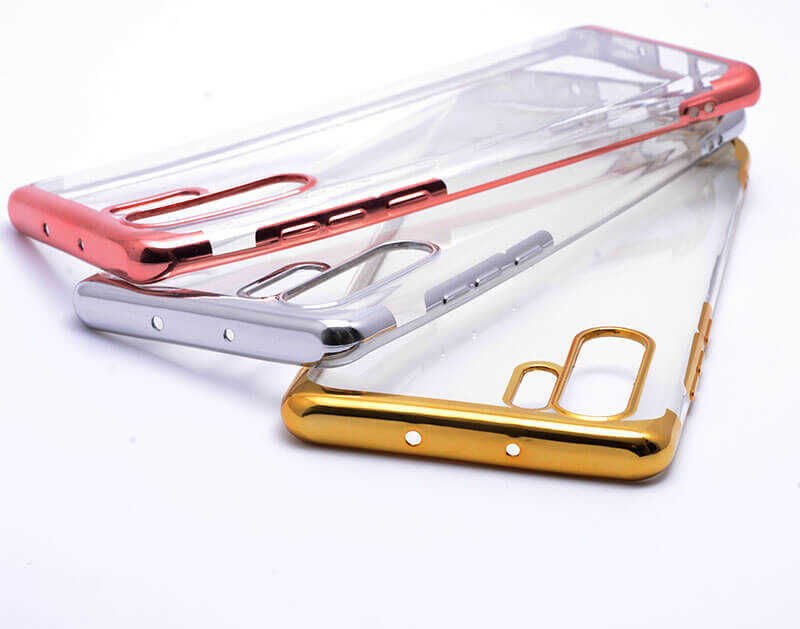 Huawei P30 Pro Kılıf Dört Köşe Renkli Lazer Şeffaf Silikon Kapak (GLİTTER) Rose Gold