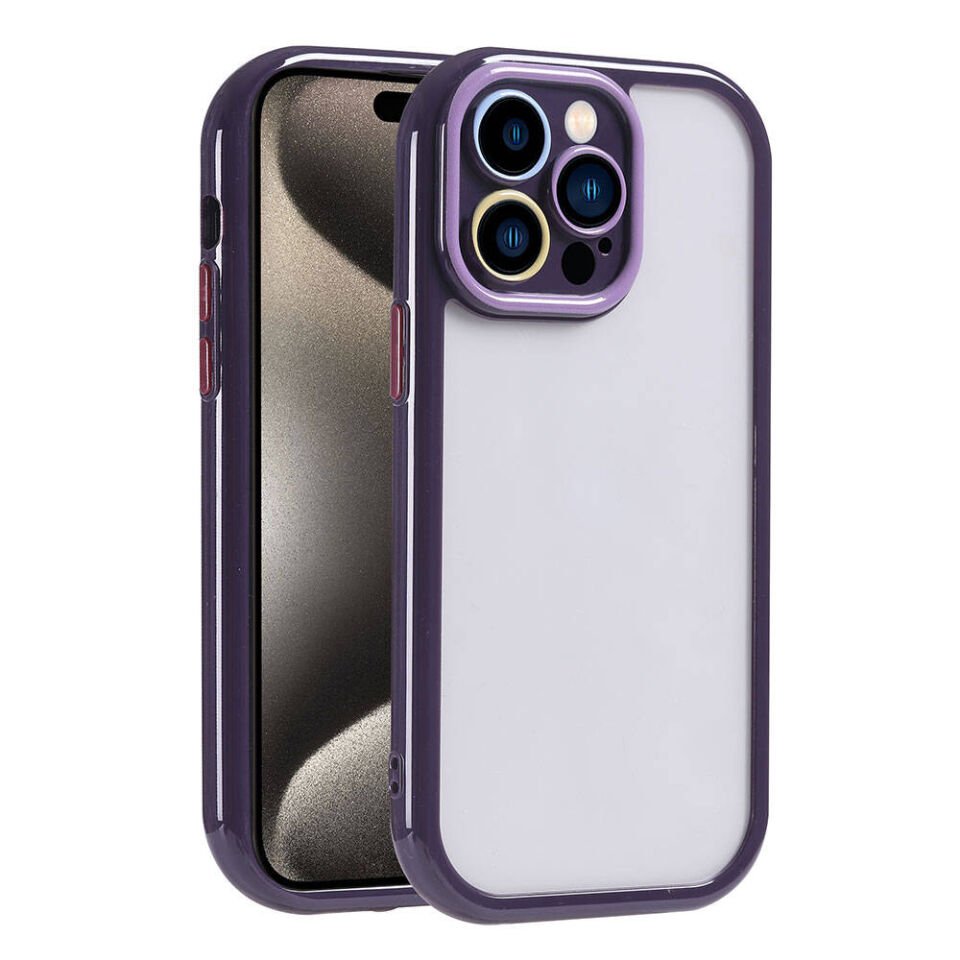 Apple  iPhone 15 Pro Kılıf Kamera Korumalı Renkli Kenar ve Çerçeve Tasarımlı Kapak (Vitamin) Derin Mor