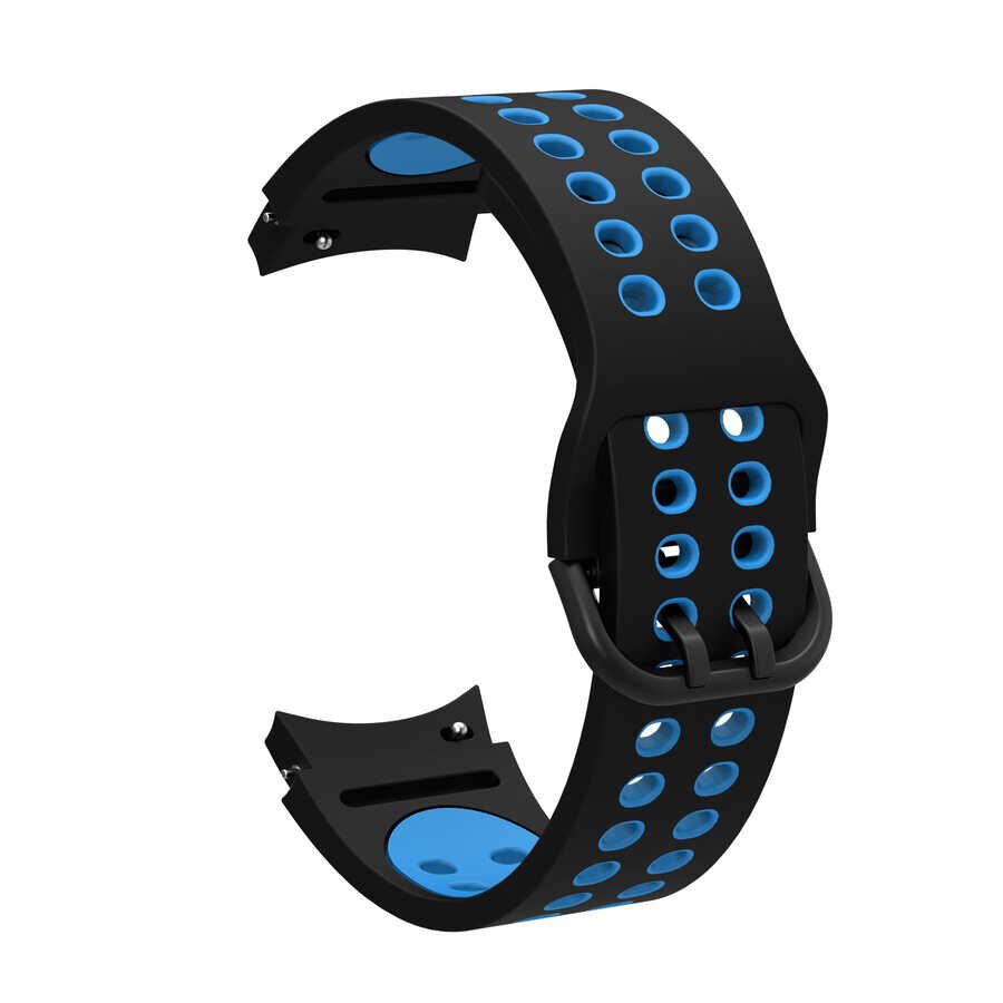 Samsung Galaxy Watch 4/5/5 Pro 40-44 Silikon 42-45-46mm 20mm Silikon Kordon Kayış Tasarım (KRD-02) Siyah-Mavi