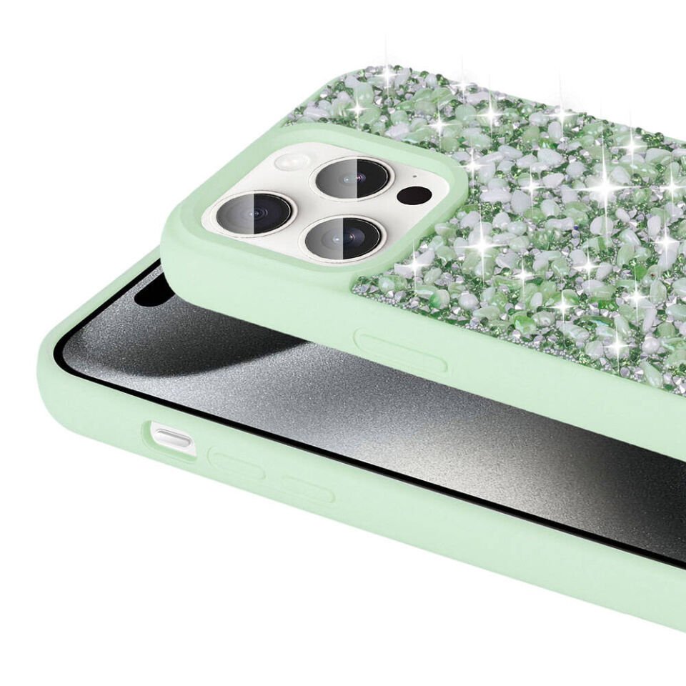 Apple iPhone 15 Pro Max Kılıf Kamera Çıkıntılı Parlak Taşlı Tasarım Renkli Koruyucu Kapak (LİNEA) Siyah