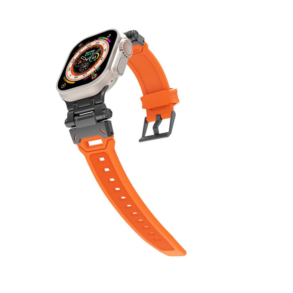 Apple Watch Ultra 49mm HEPTEKİLETİŞİM KRD-108 Metal Başlıklı Silikon Kordon
