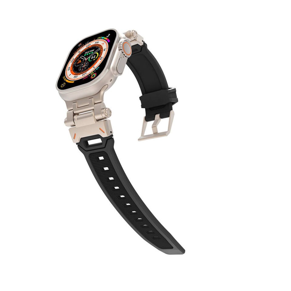 Apple Watch Ultra 49mm HEPTEKİLETİŞİM KRD-108 Metal Başlıklı Silikon Kordon