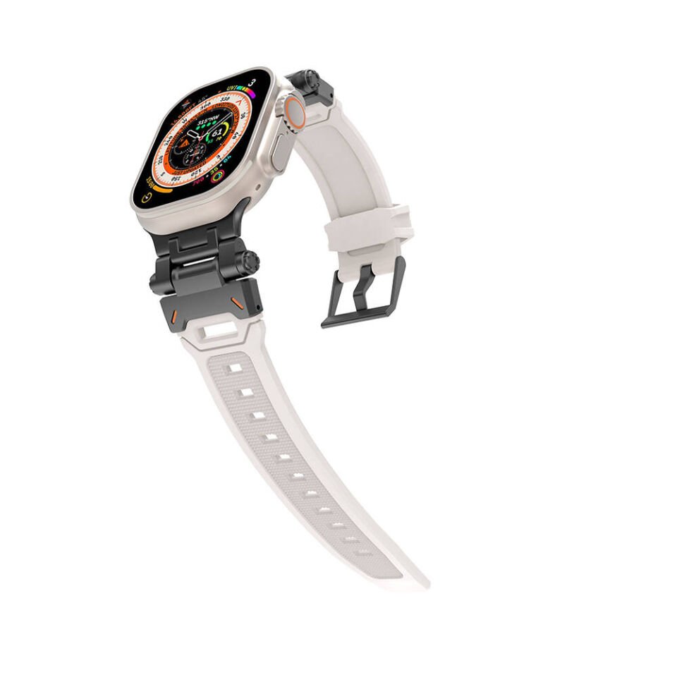Apple Watch Ultra 49mm HEPTEKİLETİŞİM KRD-108 Metal Başlıklı Silikon Kordon