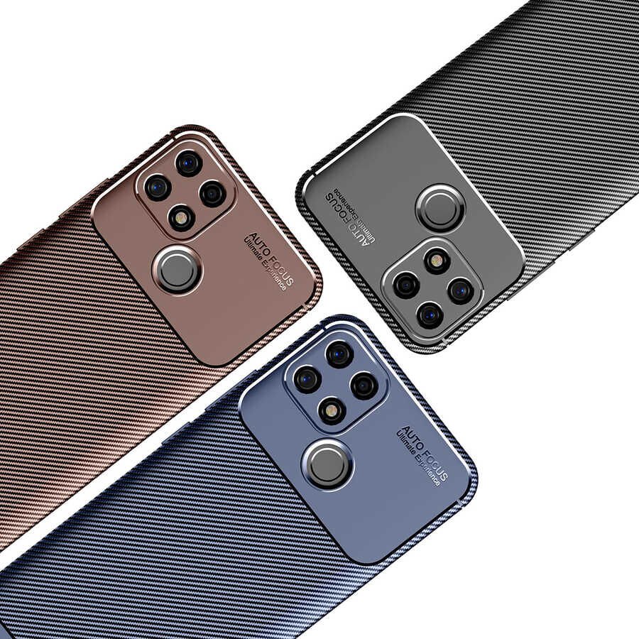 Oppo A15 Kılıf Kamera Çıkıntılı Karbon Fiber Dokulu Renk Atmaz Kapak (NEGRO) Lacivert