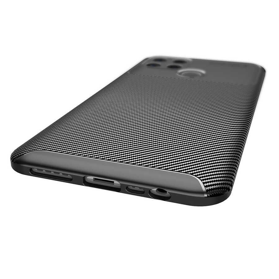 Oppo A15 Kılıf Kamera Çıkıntılı Karbon Fiber Dokulu Renk Atmaz Kapak (NEGRO) Lacivert
