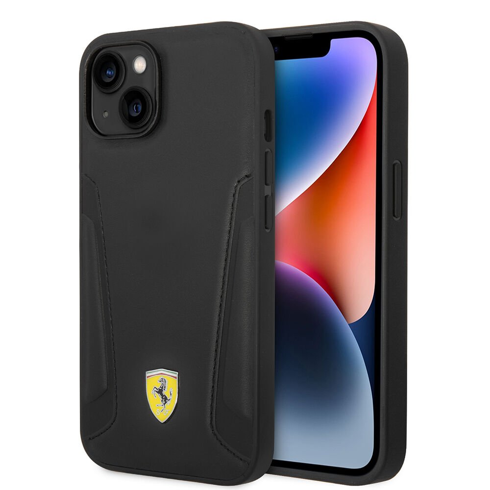 Apple iPhone 14 Plus Kılıf Ferrari Orjinal Lisanslı Magsafe Şarj Özellikli Deri Kenarları Damgalı Dizayn Kapak