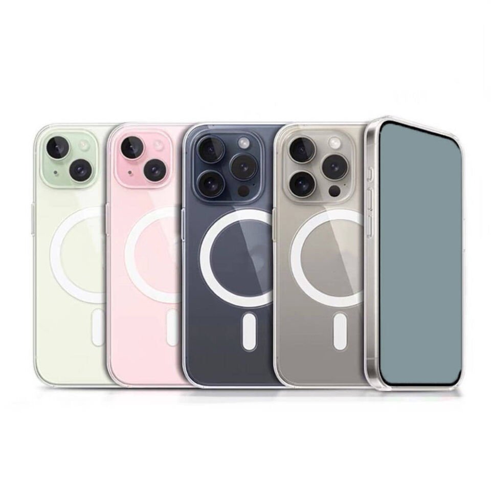 Apple iPhone 15 Pro Kılıf Magsafe Şarj Özellikli Şeffaf Sert PC HEPTEKİLETİŞİM Embos Kapak