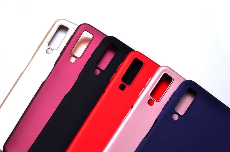 Samsung Galaxy A7 2018 Kılıf Yumuşak Dokulu Soft Esnek İnce Mat Renkli Silikon Kapak (PREMİER) Rose Gold