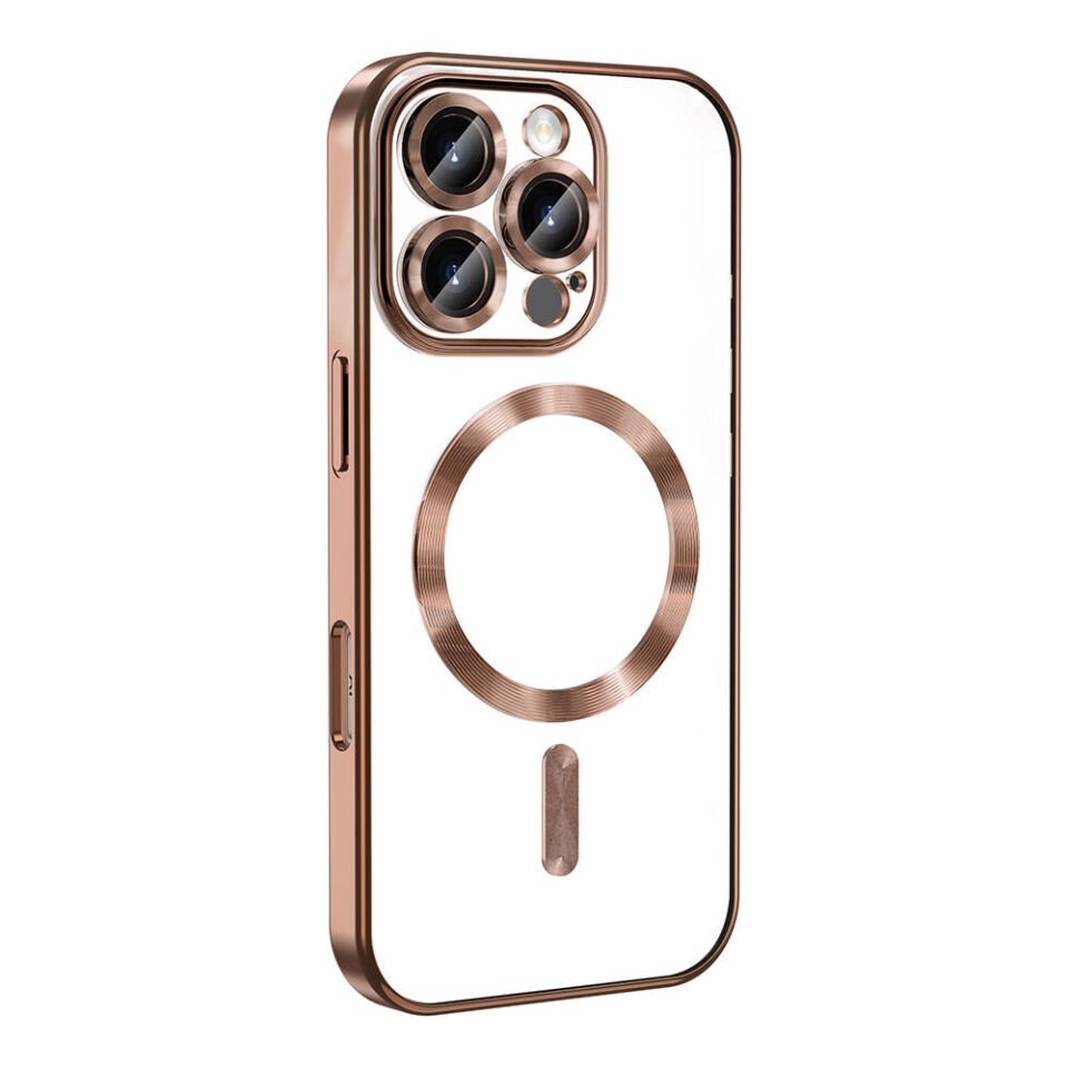 Apple iPhone 16 Pro Kılıf Kamera Lens Korumalı Magsafe Şarj Destekli Şeffaf Renkli Kapak (DEMRE) Gold