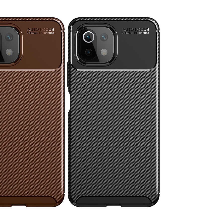 Xiaomi Mi 11 Lite Kılıf Kamera Çıkıntılı Karbon Fiber Dokulu Renk Atmaz Kapak (NEGRO) Lacivert