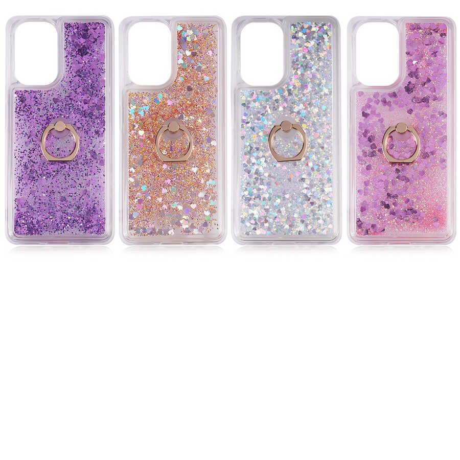 Xiaomi Poco F3 Kılıf Sıvılı Akışkanlı Desenli Simli Yüzüklü Silikon Kapak (MİLCE) Gold