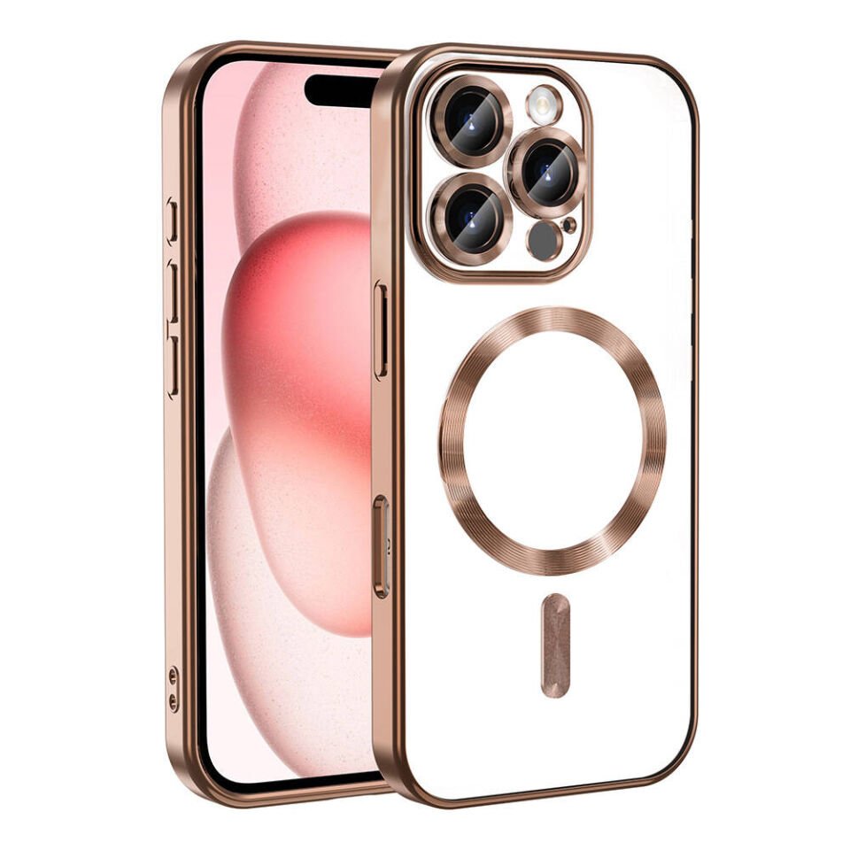 Apple iPhone 16 Pro Kılıf Kamera Lens Korumalı Magsafe Şarj Destekli Şeffaf Renkli Kapak (DEMRE) Bej Gold