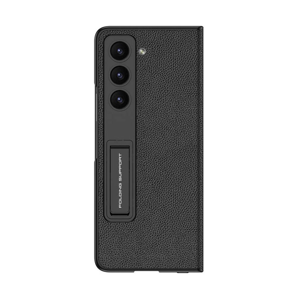 Samsung Galaxy Z Fold 5 Kılıf Pu Deri Tasarımlı Parmak İzi Bırakmayan Kalem Bölmeli Kılıf (Droga) Siyah