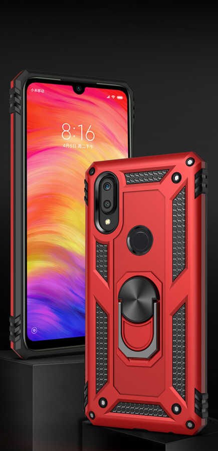 Huawei Y7 Prime 2019 Kılıf Tank Zırh Yüzüklü Mıknatıslı Standlı Kapak (VEGA) Gri