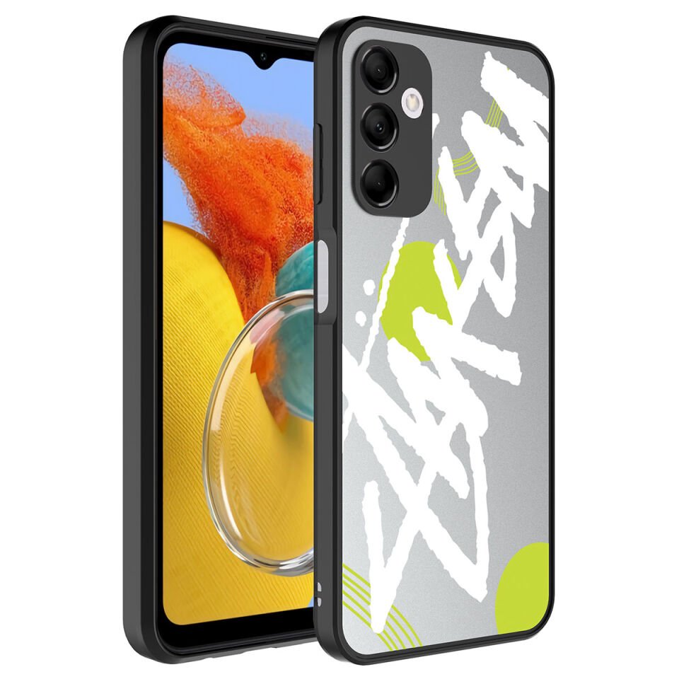 Samsung Galaxy M14 Kılıf Aynalı Desenli Kamera Korumalı Parlak Renkli Sert Kapak (Mirror) Yazı