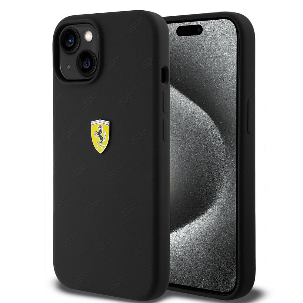 Apple iPhone 15 Kılıf Ferrari Orjinal Lisanslı Metal Logolu SF Yazılı Kapak
