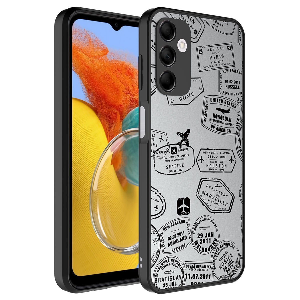 Samsung Galaxy M14 Kılıf Aynalı Desenli Kamera Korumalı Parlak Renkli Sert Kapak (Mirror) Seyahat