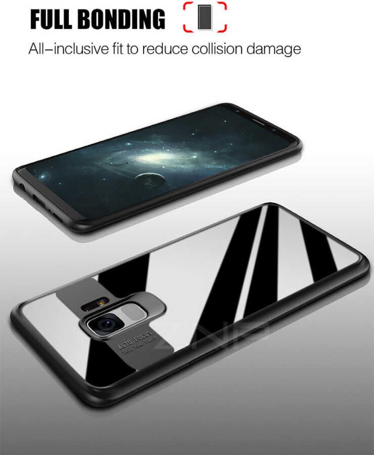 Samsung Galaxy S9 Kılıf Kenarları Silikon Arkası Şeffaf Sert Kapak (BUTTOM) Mavi