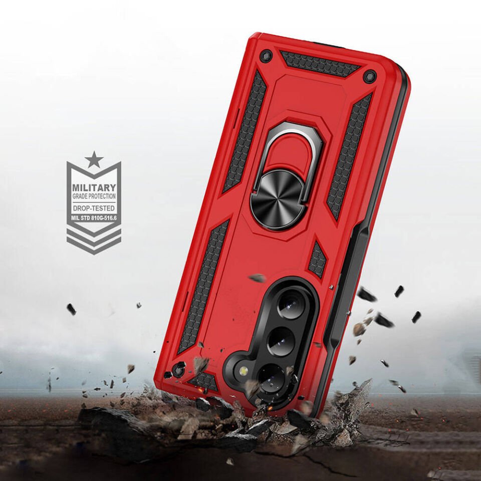 Samsung Galaxy Z Fold 5 Kılıf Tank Zırh Yüzüklü Mıknatıslı Standlı Kapak (VEGA) Siyah