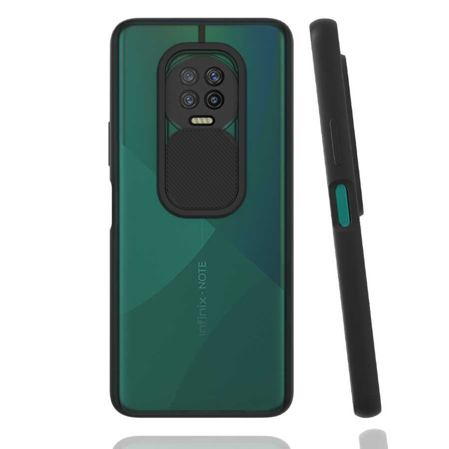 İnfinix Note 7 Kılıf Slayt Sürgülü Kamera Korumalı Renkli Silikon Kapak Siyah