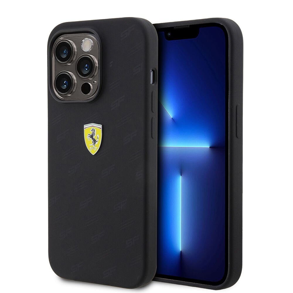 Apple iPhone 15 Pro Kılıf Ferrari Orjinal Lisanslı Metal Logolu SF Yazılı Kapak