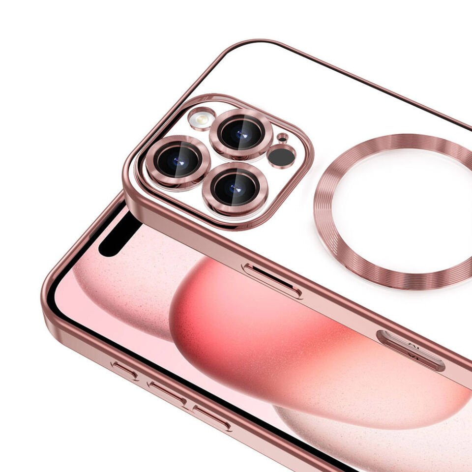 Apple iPhone 16 Pro Max Kılıf Kamera Lens Korumalı Magsafe Şarj Destekli Şeffaf Renkli Kapak (DEMRE) Bej Gold