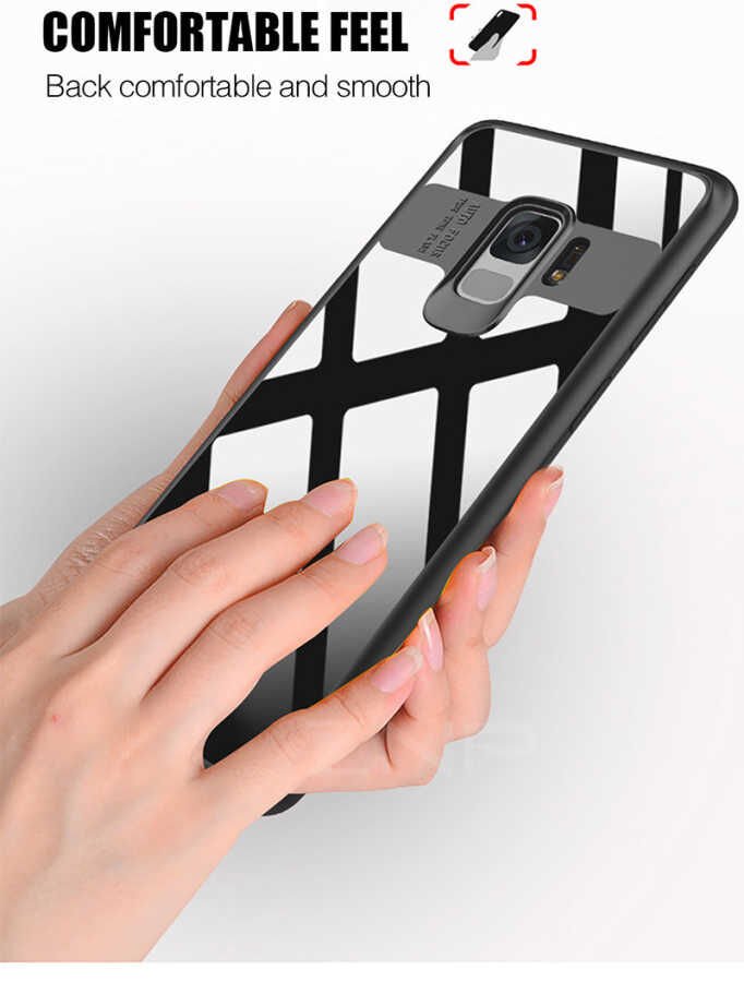 Samsung Galaxy S9 Plus Kılıf Kenarları Silikon Arkası Şeffaf Sert Kapak (BUTTOM) Siyah
