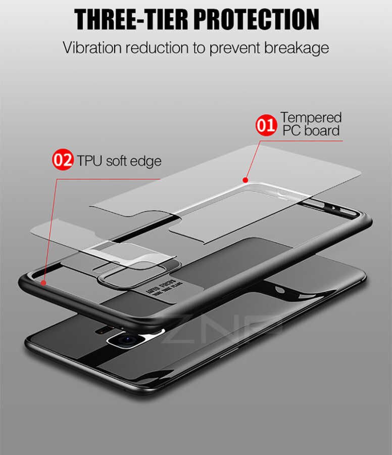 Samsung Galaxy S9 Plus Kılıf Kenarları Silikon Arkası Şeffaf Sert Kapak (BUTTOM) Siyah