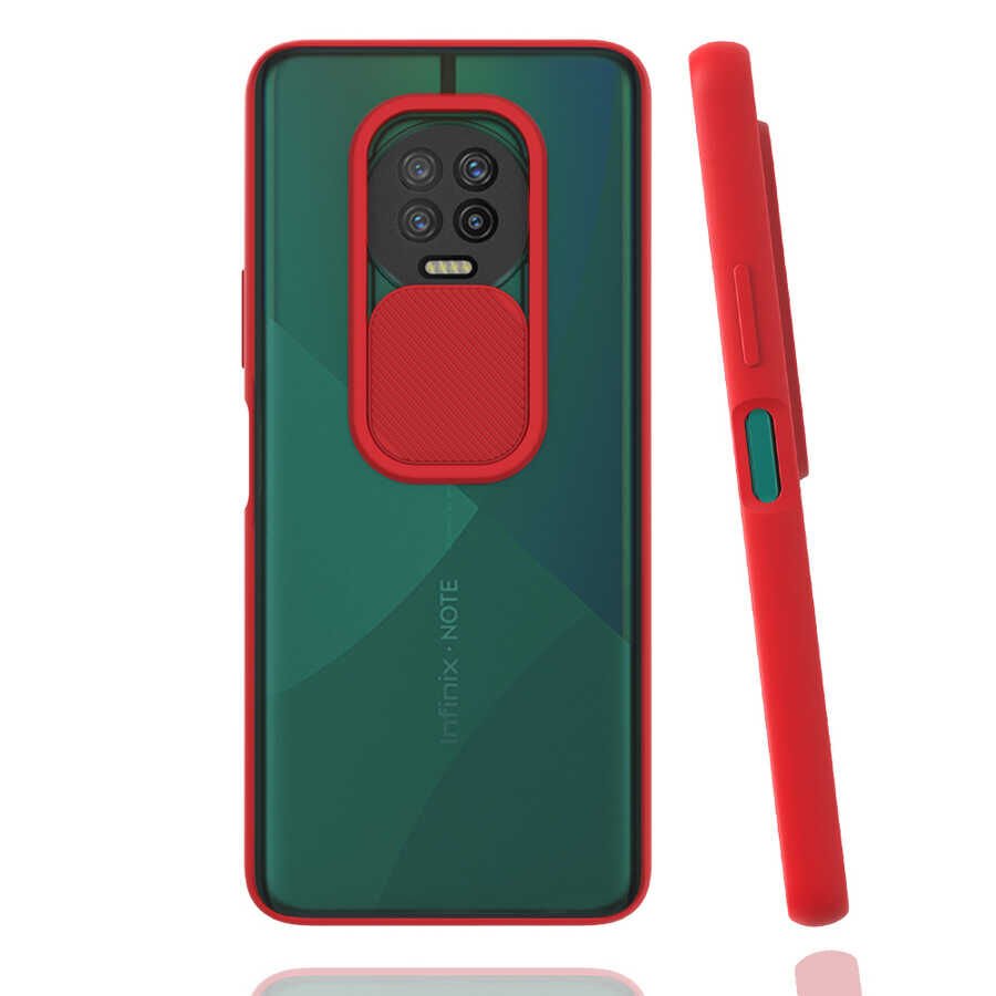 İnfinix Note 7 Kılıf Slayt Sürgülü Kamera Korumalı Renkli Silikon Kapak Kırmızı
