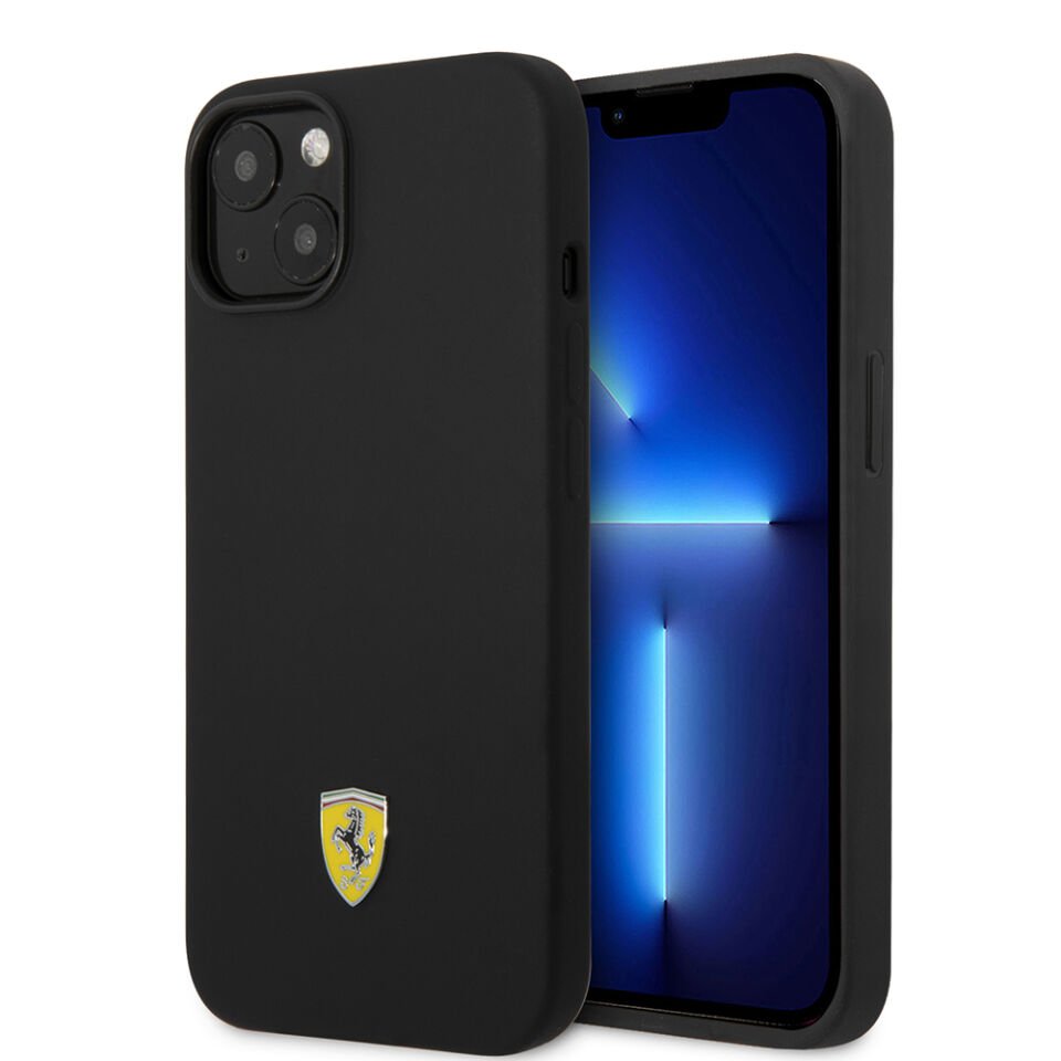 Apple iPhone 14 Kılıf Ferrari Orjinal Lisanslı Silikon Metal Logo Dizayn Kapak