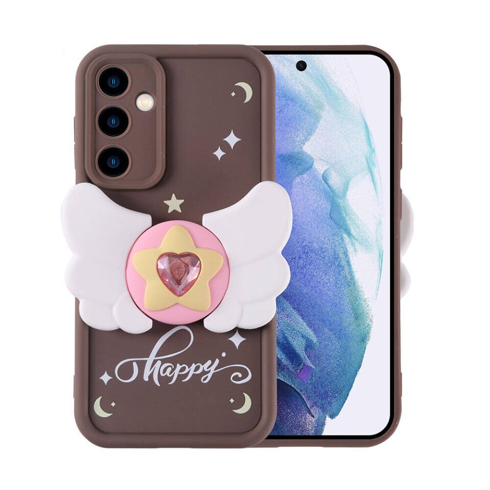 Samsung Galaxy A55 Kılıf Kamera Korumalı Figür Tasarımlı Kapak (Kapya) Koyu Kahve