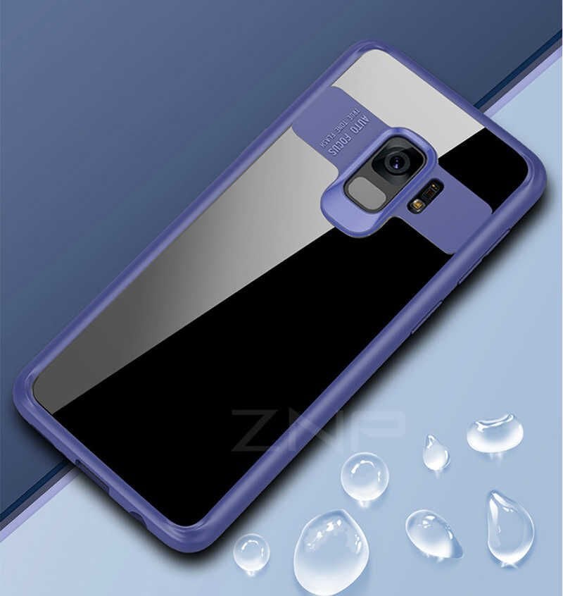 Samsung Galaxy S9 Plus Kılıf Kenarları Silikon Arkası Şeffaf Sert Kapak (BUTTOM) Mavi