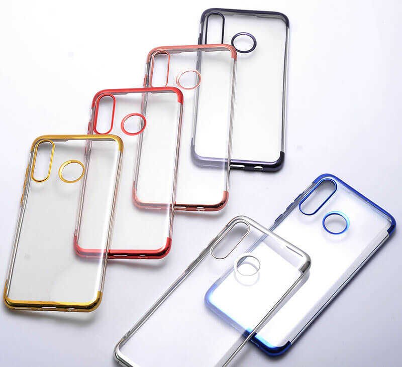 Huawei P30 Lite Kılıf Dört Köşe Renkli Lazer Şeffaf Silikon Kapak (GLİTTER) Gold