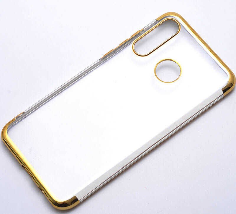 Huawei P30 Lite Kılıf Dört Köşe Renkli Lazer Şeffaf Silikon Kapak (GLİTTER) Gold