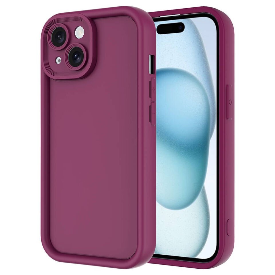 Apple  iPhone 15 Kılıf Mat Yüzeyli Kamera Korumalı Silikon Kapak (Ananas) Mürdüm