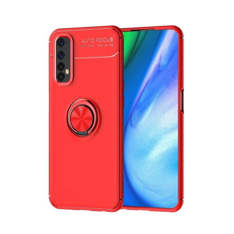 Realme 7 Kılıf Kamera Çıkıntılı Renkli Yüzüklü Standlı Mıknatıslı Kapak (RAVEL) Mavi