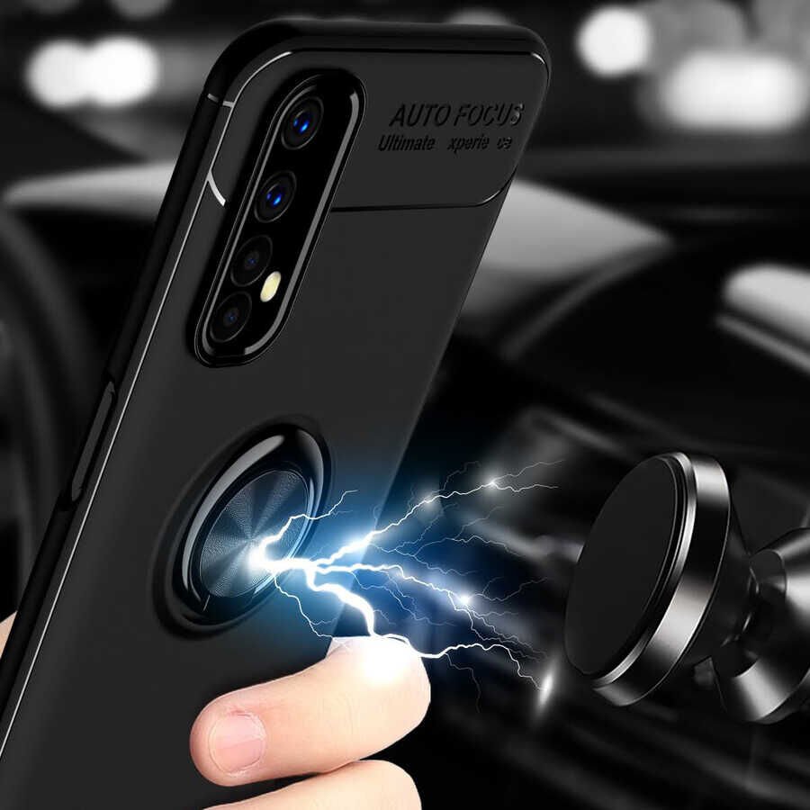 Realme 7 Kılıf Kamera Çıkıntılı Renkli Yüzüklü Standlı Mıknatıslı Kapak (RAVEL) Mavi