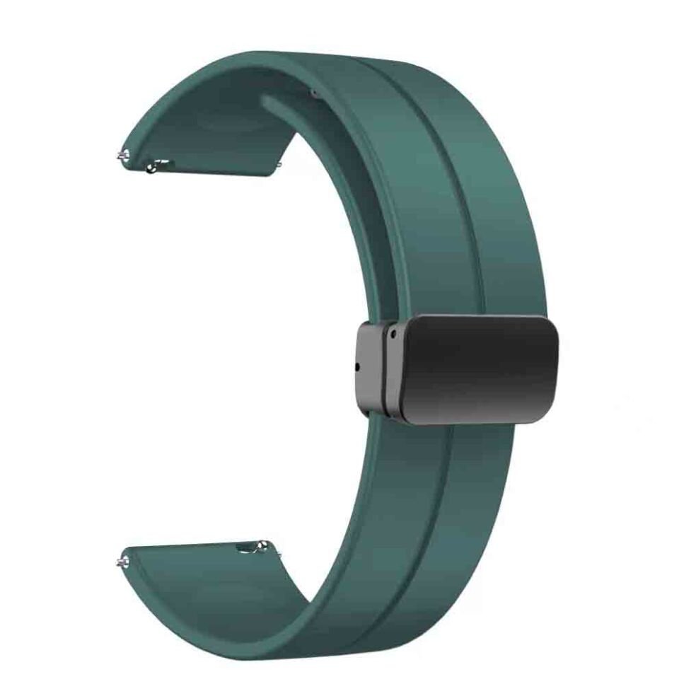 Xiaomi Amazfit Pace (22mm) Silikon Kordon Metal Toka Tasarım (KRD-84) Koyu Yeşil