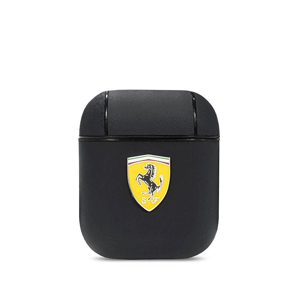 Apple Airpods Kılıf Ferrari Orjinal Lisanslı PU Deri Metal Logolu SF Arka Yüzey Yazılı Kapak