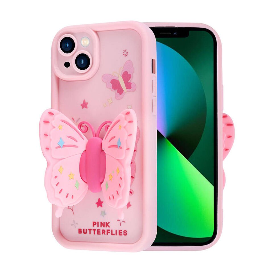 Apple  iPhone 13 Kılıf Kamera Korumalı Figür Tasarımlı Kapak (Kapya) Pembe Koyu