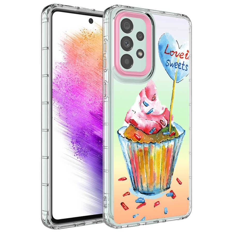 Samsung Galaxy A13 4G Kılıf Kamera Korumalı Desenli Renkli Sert Parlak Silikon Kapak (Korn) NO15