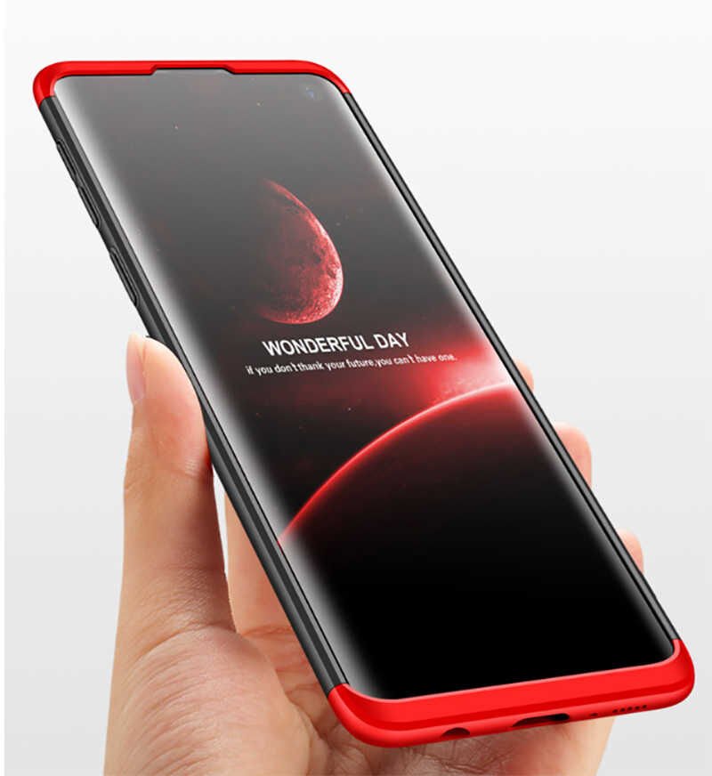 Samsung Galaxy S10E Kılıf 360 Tam Koruma Ön Ve Arka Sert Mika Kapak Orjinal Ays Gkk Kapak Siyah-Kırmızı