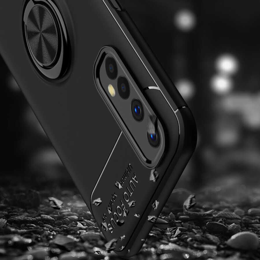 Realme 7 Kılıf Kamera Çıkıntılı Renkli Yüzüklü Standlı Mıknatıslı Kapak (RAVEL) Siyah-Mavi