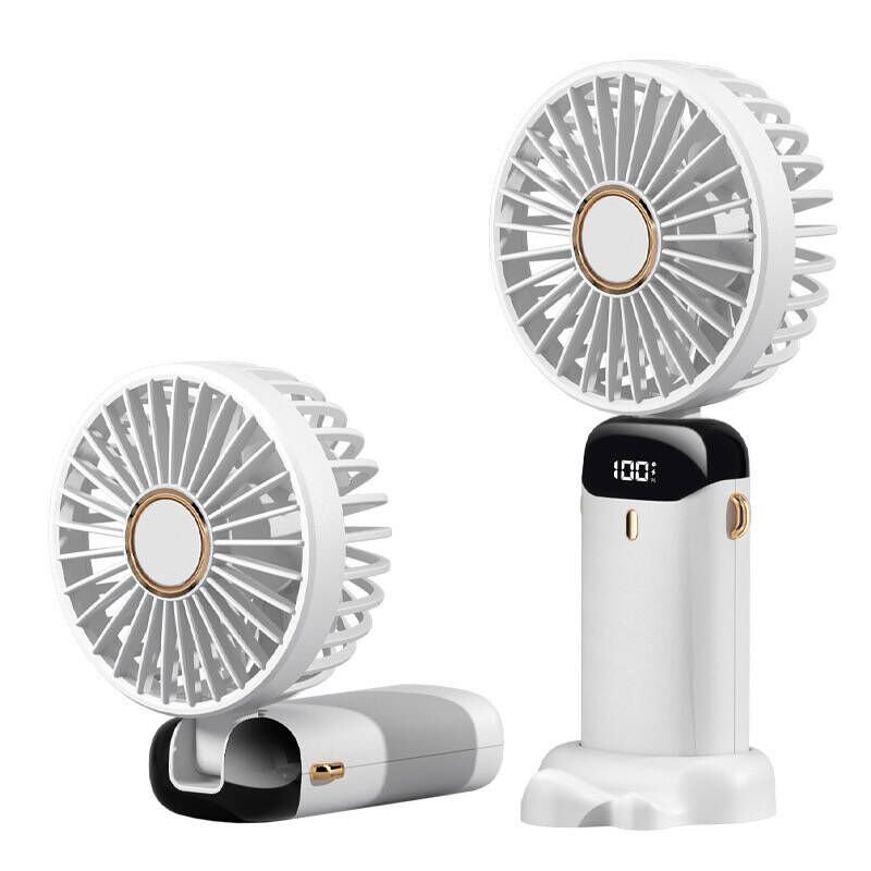 Dijital LED Göstergeli Katlanabilir Askılıklı Portatif Mini Vantilatör Soğutucu El Fanı (N15) Beyaz